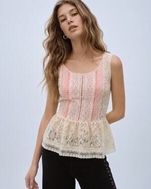 NWT Anthropologie One September Sheer Lace Babydoll Top NWT Ivory Coral Size XS
